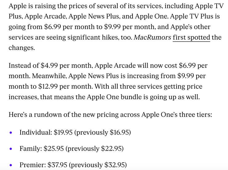 蘋果訂閱服務全面漲價了