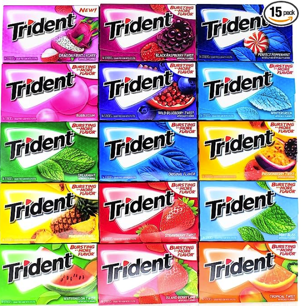 美國知名口香糖品牌Trident旗下推出的口味眾多，若在貨架間挑選可能會花上一些時間。圖／取自Amazon