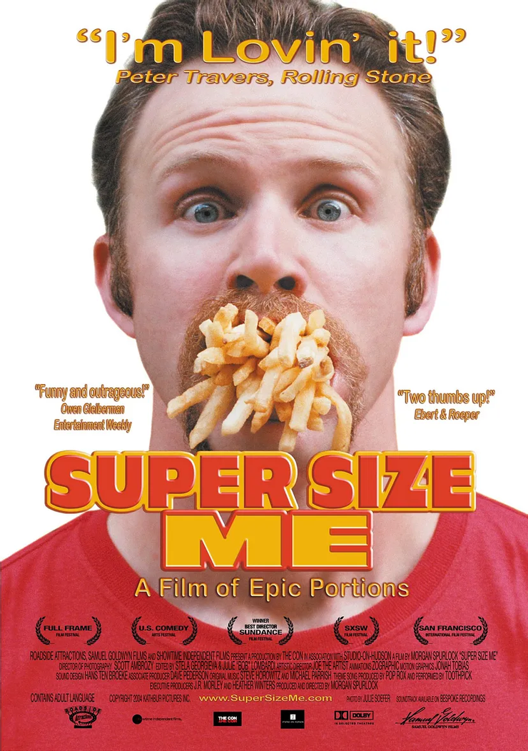 美國導演摩根（Morgan Spurlock）以自己作為主角拍了一部著名的紀錄片《麥胖報告》（Super Size Me）。來源：IMDB