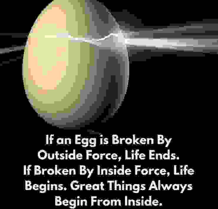 雞蛋從外打破，生命完結；雞蛋從內打破，生命開始。最好的東西往往從內而生。（圖片來自網絡）