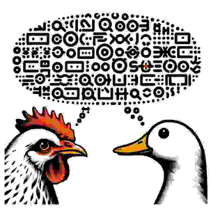 示意圖：雞同鴨講，講得通嗎？如果頻率不相同，又如何能夠溝通順暢呢？(圖片來源：Copilot AI 生成圖)