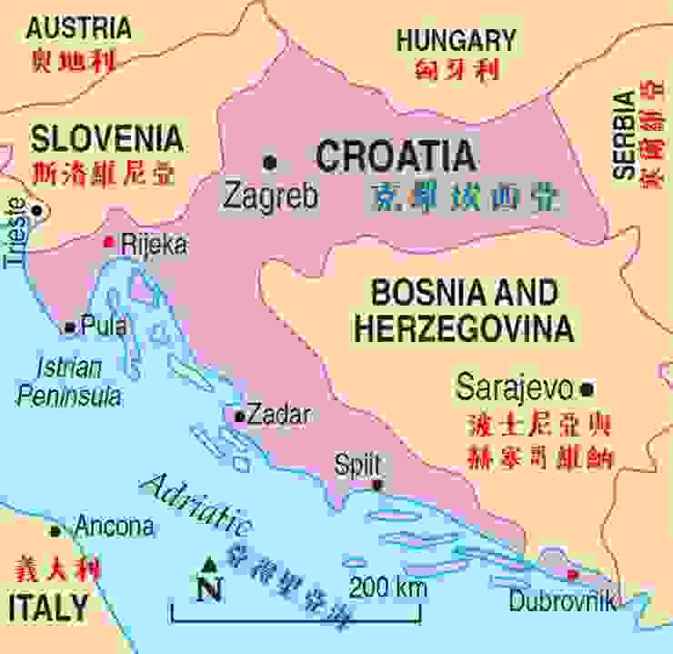 這次郵輪停靠克羅埃西亞二個港口以紅點表示   地圖來源: 網路