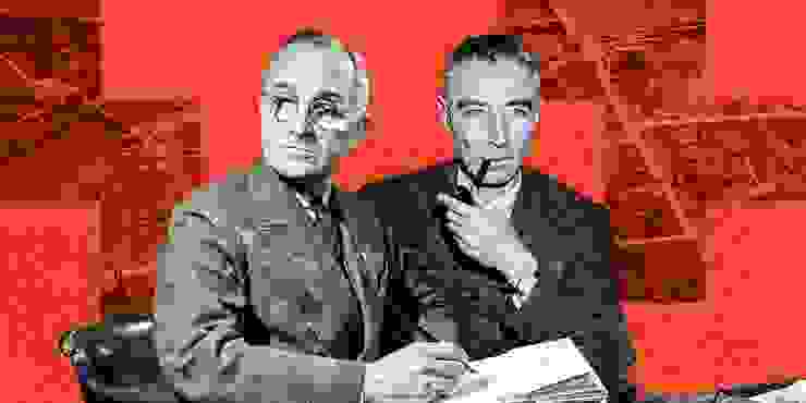 Photo illustration by Tom Messina using Getty Images; texturefabrik (Textures), reference: Colin McEvoy, 2023.7, "Why President Harry Truman Didn’t Like J. Robert Oppenheimer",Biography