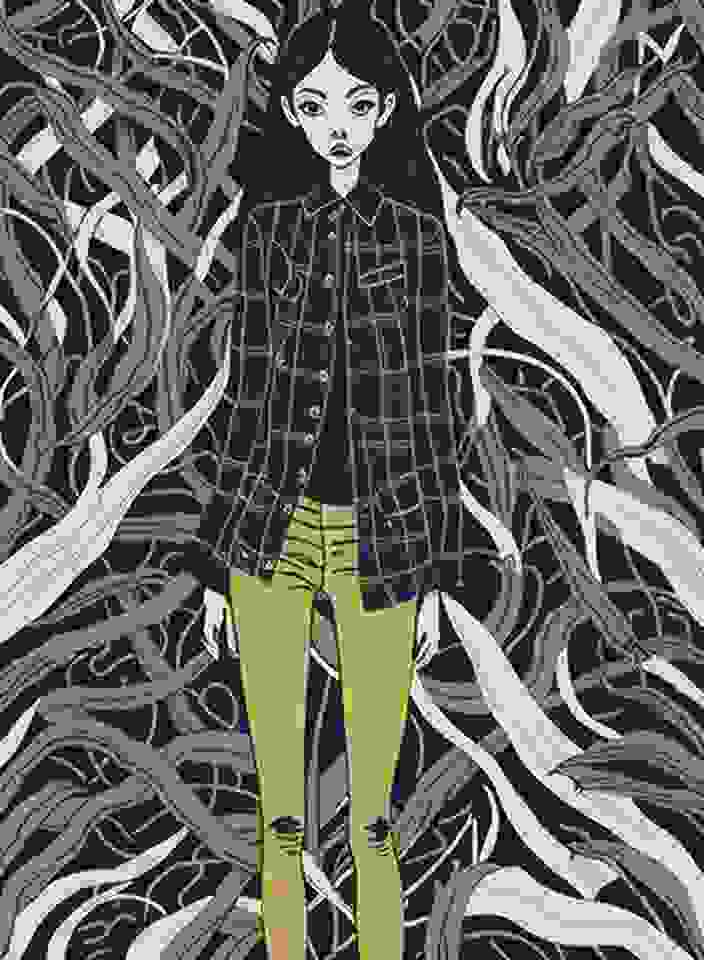 Special medium usage, Green beans, Contemporary Art, Gouache, Symmetrical composition, Colored pencil, Plaza, Representative, Pastel colors, Center-Parted Straight Hair, Walking, Color layering, Charcoal, Golden hour, Realistic, No-show socks, High-waisted Pants, Intricate, Unique Material