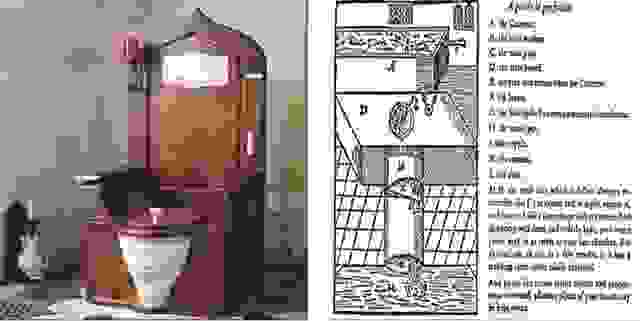 左圖為哈林頓設計的馬桶外觀圖/右圖為哈林頓設計的馬桶結構圖