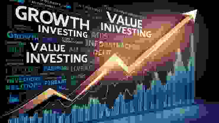 A captivating infographic on investment strategies, showcasing the importance of growth investing, value investing, and various investment approaches. The background features a dynamic stock market chart, with an upward trend reflecting success and profit. The overall image is informative and engaging, designed to educate and inspire investors to make well-informed decisions.