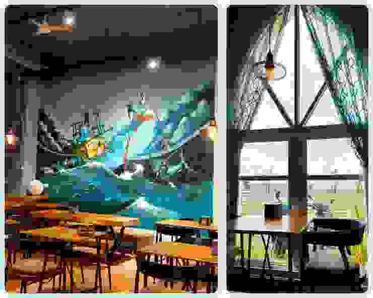 大廳牆面的大幅海景畫，讓人彷彿置身海邊用餐。