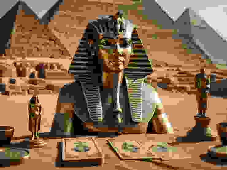 AI生成圖:5張塔羅牌在埃及金字塔