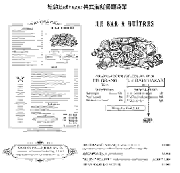 圖3：紐約 Balthazar 義式海鮮餐廳菜單
