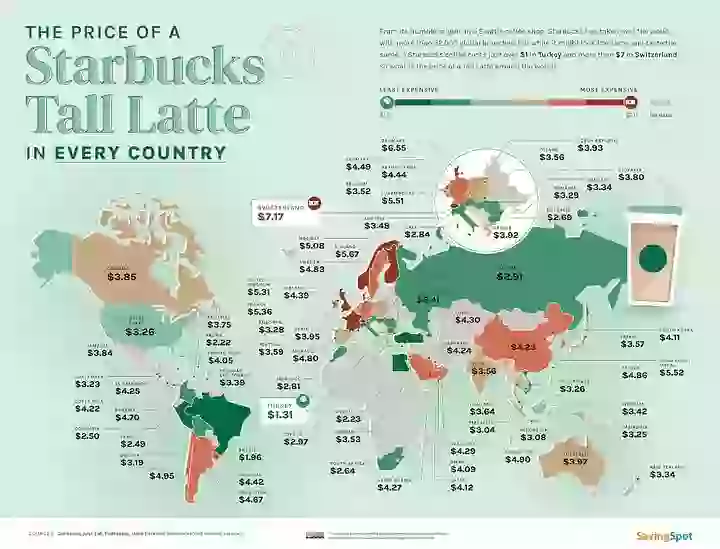 Mapped: The Price of Starbucks by Country