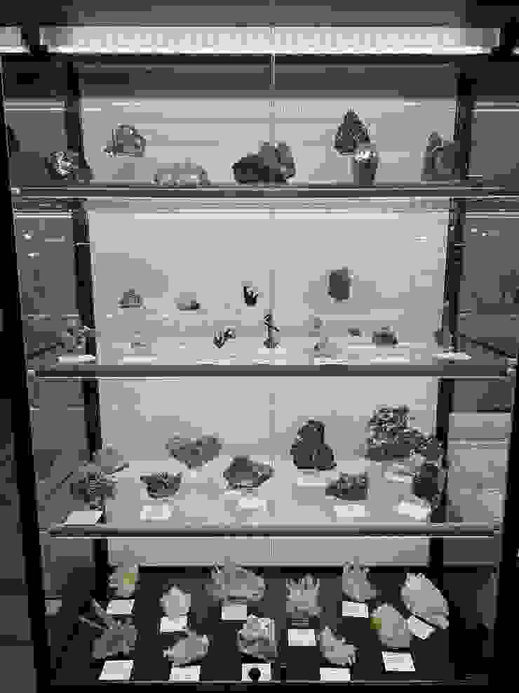 展示櫃裡陳列著來自世界的各種礦物標本，我尤其喜歡西西里的礦，來自Lithos Minerals