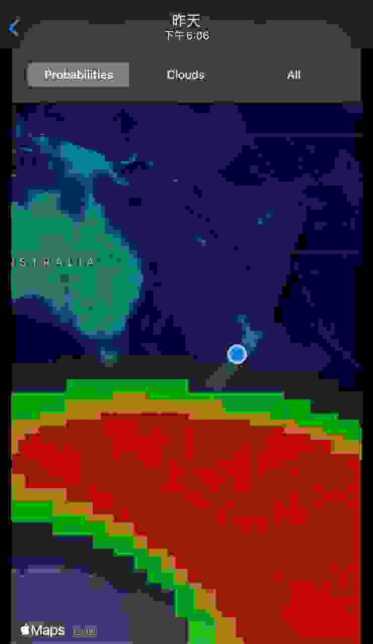 極光大爆發的當晚實況，整個南太平洋高緯度一片紅，可惜上頭沒幾個島能看到。