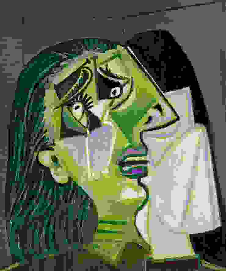 將文字和圖像結合，利用形狀、顏色、線條等視覺元素來傳達詩意和情感                                                                            THe Weeping Woman，1937，Picasso (圖片來源：Wikipedia)