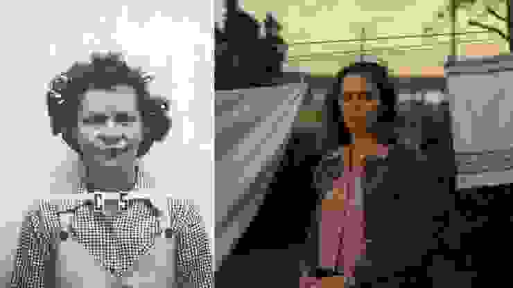 （左）凱薩琳奧本海默於「曼哈頓計畫」中的證件照，他在洛斯阿拉莫斯實驗室中以自己的生物專長，替工作人員監測血液健康狀況；（右）電影《奧本海默》中由艾蜜莉布朗所飾演的凱薩琳奧本海默