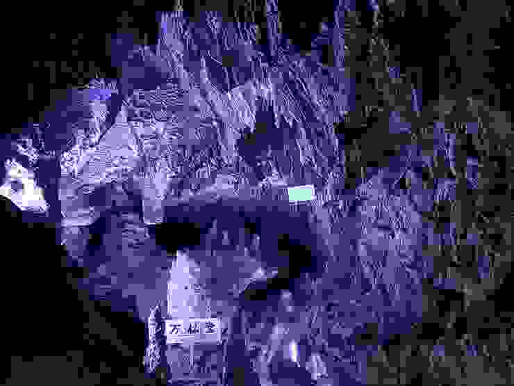 鐘乳石洞裡面都有像這樣藍紫色的照明，拍照起來格外的神秘