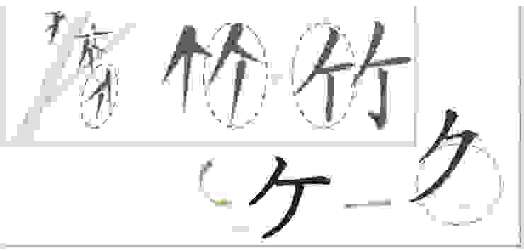 形似半個「竹」字的「ケ」vs 字源為「久」的「ク」。