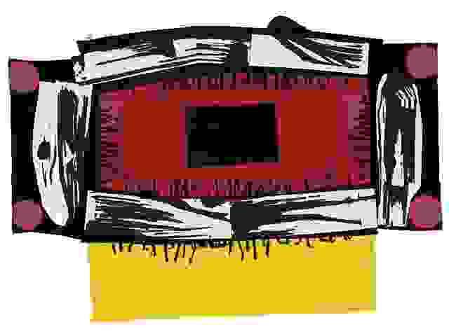 「飛地：一部自傳的誕生」陳幸婉，《天圓地方AB021》，1994，棉布、墨汁、裱貼，246.5×351.5公分，臺北市立美術館典藏。©北美館，圖像由北美館提供。