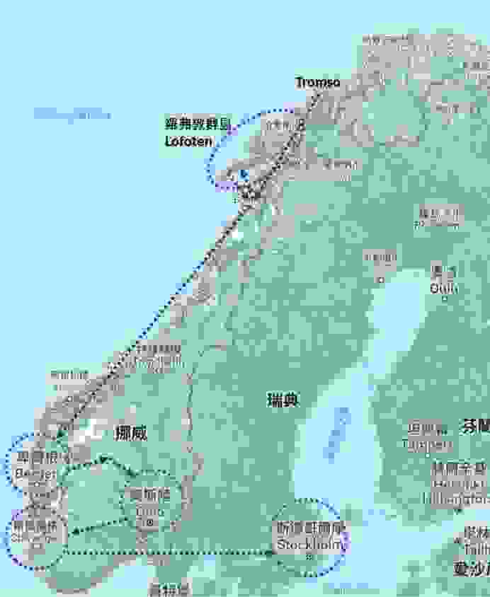 Tromso下船後的行程規劃（Google Map截圖後後製）