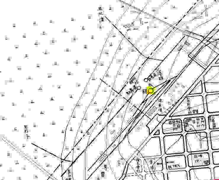 圖中黃色標註位置是疑似轉車盤的位置。來源：嘉義市區計畫平面圖(1932)