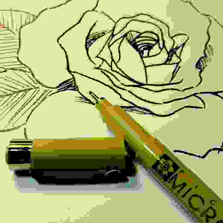 不打稿的代針筆繪製玫瑰草圖