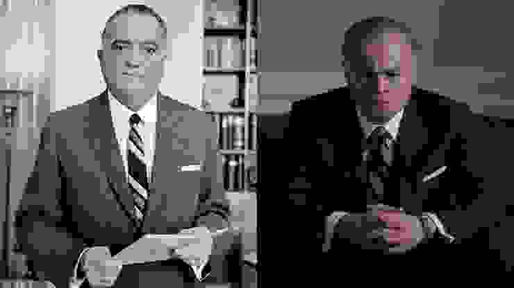 （左）強艾德格胡佛於1961年所攝的照片；（右）在電影《強艾德格》中由李奧納多狄卡皮歐飾演的胡佛局長