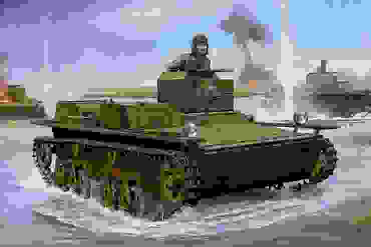 蘇聯二戰期間最後一款量產的兩棲戰車T-38，裝甲最厚只有9毫米，浮渡速度只有6公里，武裝更是僅有一門7.62毫米機槍。