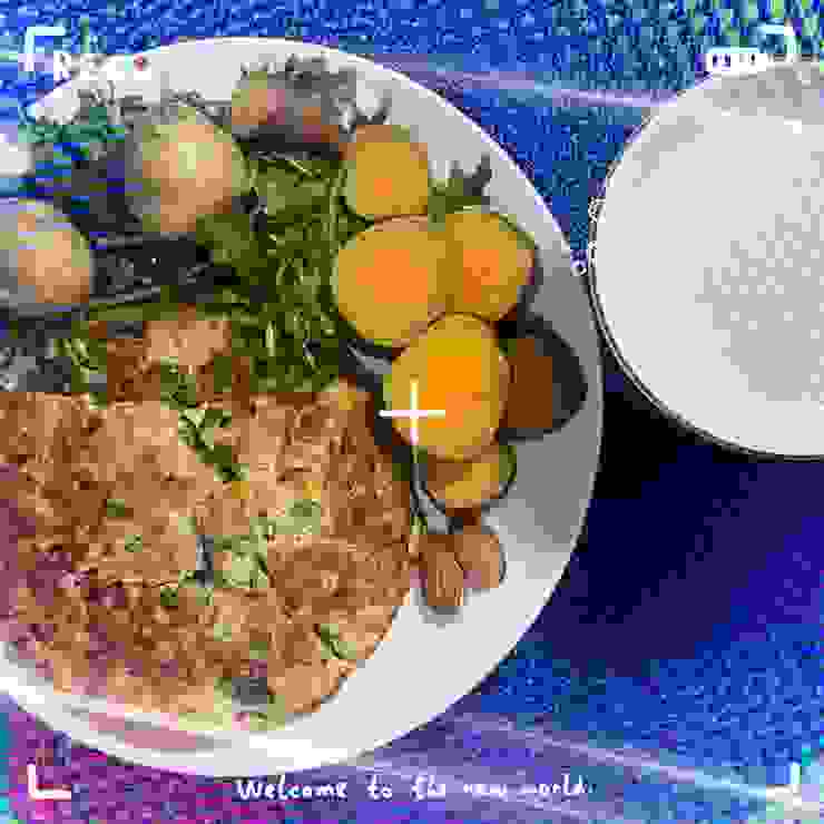 絞肉煎蛋，地瓜馬鈴薯、芝麻葉沙拉、豆漿