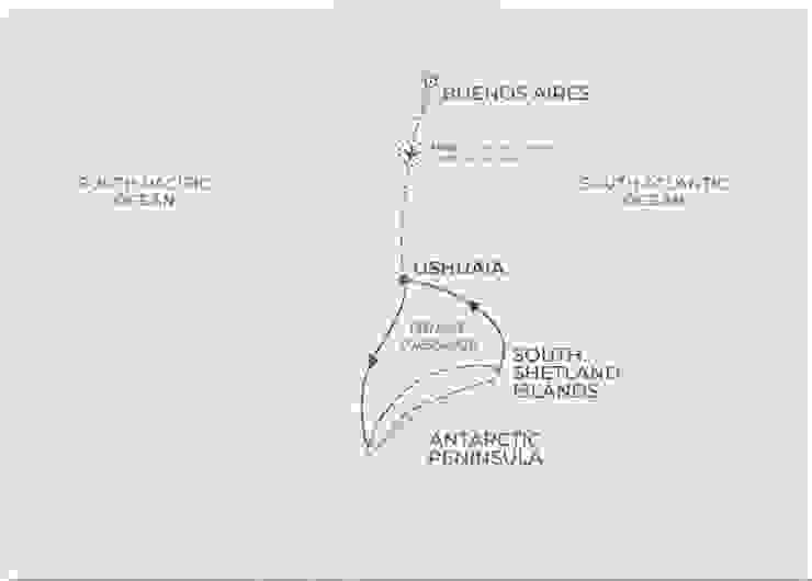 11天，烏蘇懷亞來回，通過南極圈的行程示意圖，擷取自Altas公司官網。
