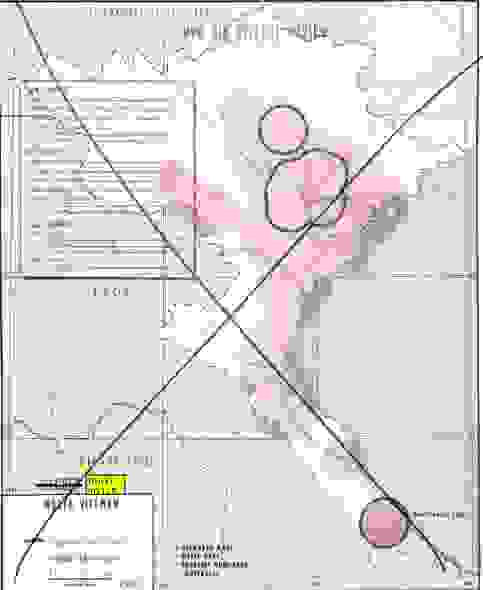 CIA製作的北越防空飛彈陣地威脅區示意圖，最南端的就是238團。