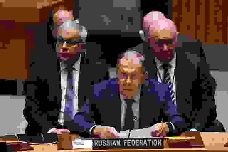 俄羅斯外交部部長   謝蓋爾．維克托羅維奇‧拉夫羅夫 於聯合國會議上發言〈路透中心〉