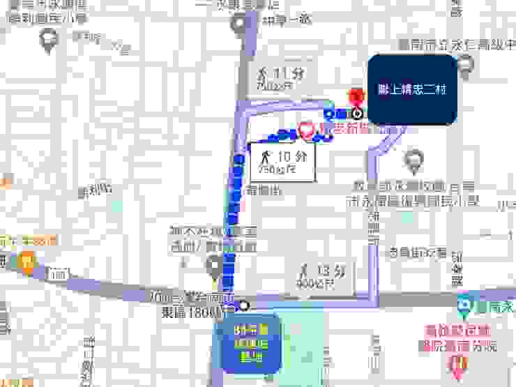 圖5 捷運平實站步行至精忠二村案