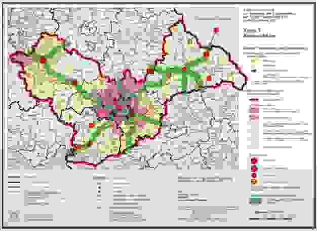 德國區域計畫圖，以中地理論界定9階層，綠線為橫貫道路