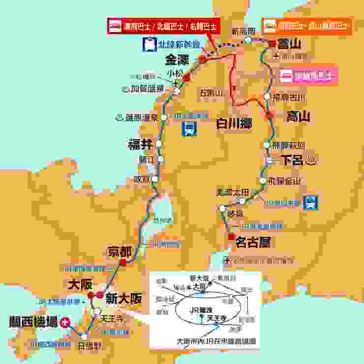 JR高山北陸地區周遊劵地圖