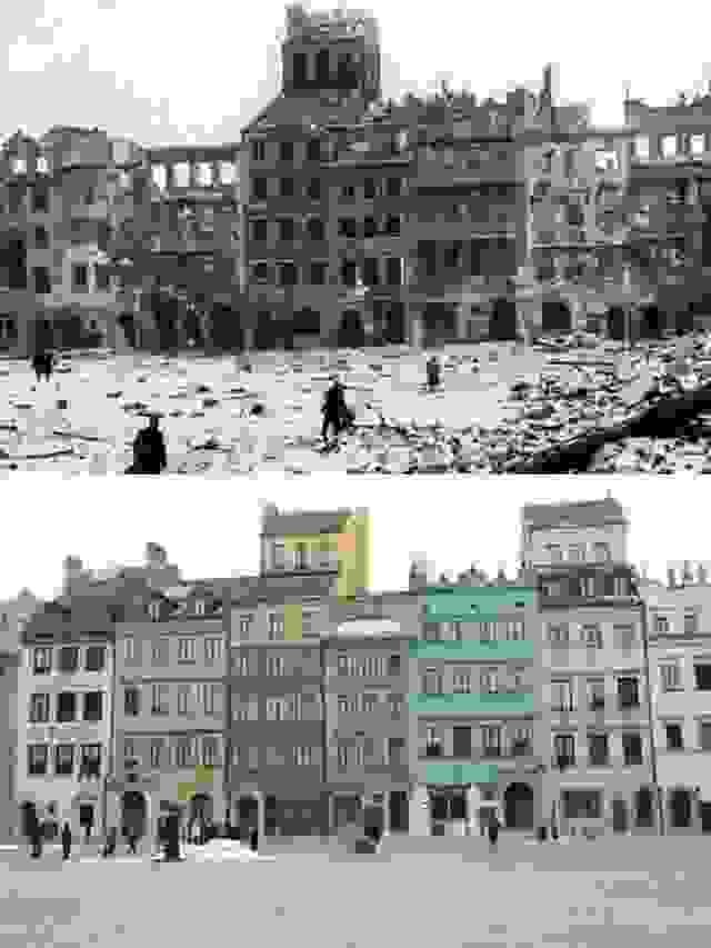 重建前後之華沙古城