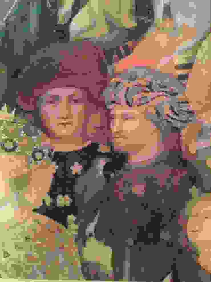 圖四：右邊是 Palla Strozzi，手持著象徵自己的隼，左邊戴紅帽是他的兒子 Lorenzo