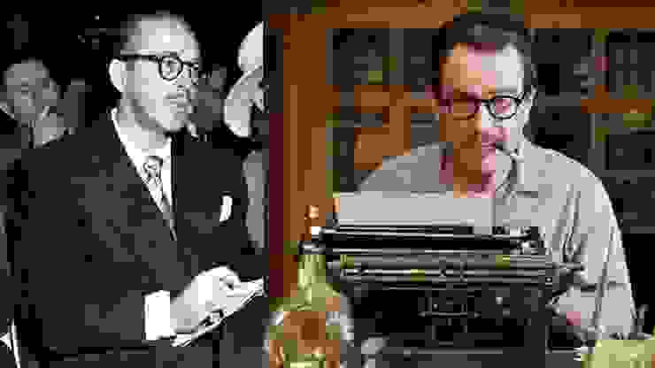 （左）道頓莊柏在接受審訊時的樣貌；（右）在電影《好萊塢的黑名單》中由布萊恩克蘭斯頓飾演的道頓莊柏