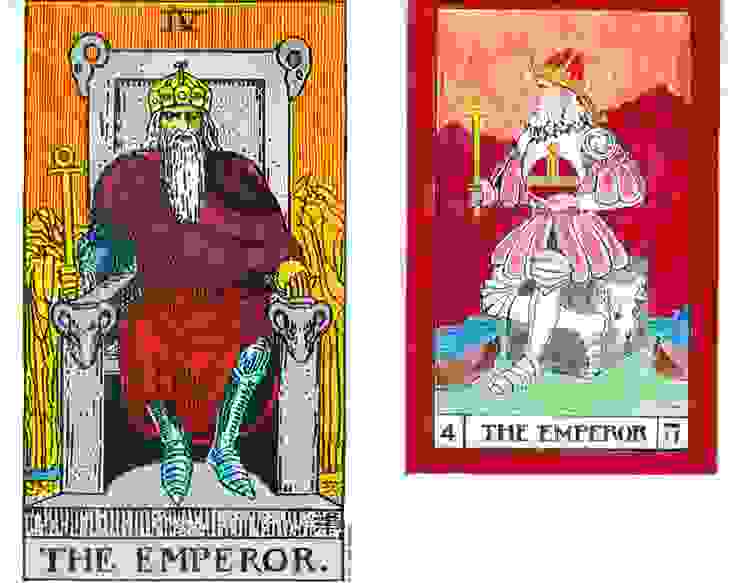 左：偉特版的「皇帝」牌；右：BOTA版「皇帝」牌
：