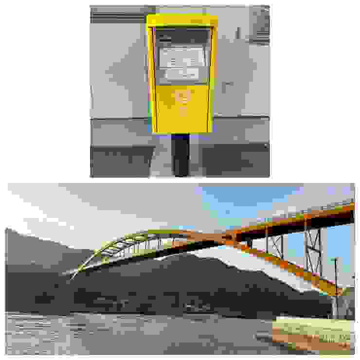 只在生口島預見的黃色郵筒與黃色的橋