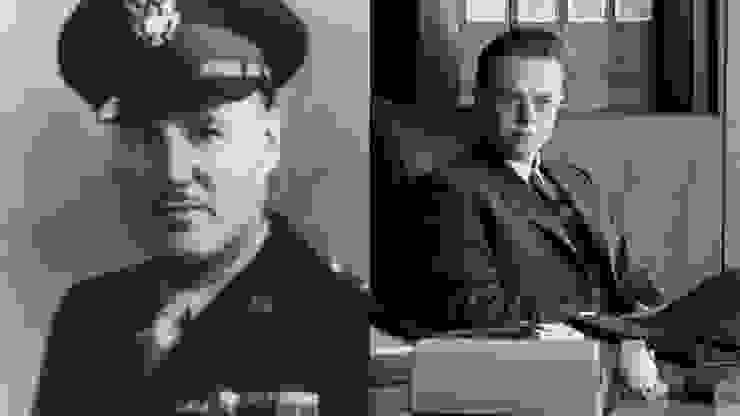 （左）尼斯尼科爾斯，此時為少將時的照片；（右）在《奧本海默》中飾演尼科爾斯的丹恩德翰