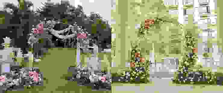 左邊是假花拱門，佈置於高雄圓山飯店。右邊是鮮花拱門，佈置於高雄義大皇家花園。