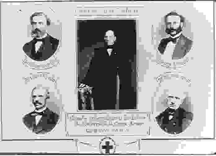 創建紅十字會的五名委員。左上是莫尼耶，右上是杜南

