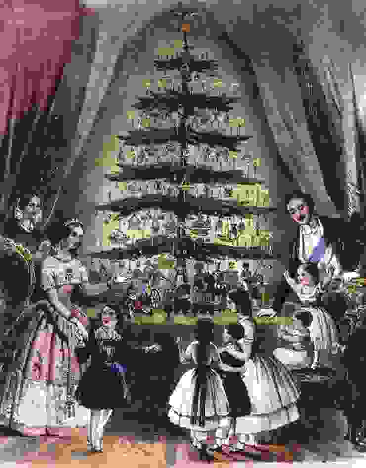 圖片來源：1848年12月，英國的維多利亞女王、阿爾伯特親王和他們的孩子正在欣賞一棵聖誕樹，上面掛滿了各種裝飾，包含真的點了火的蠟燭/Hulton Archive