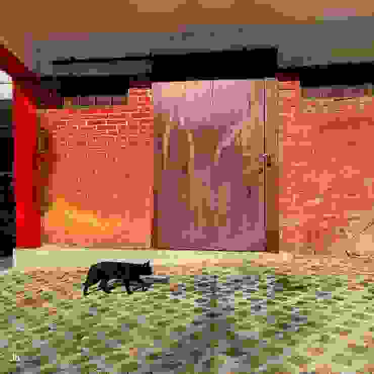 【經過天主堂到活動中心吃早餐！碰到一隻目中無人的貓自在走過紅磚牆。】