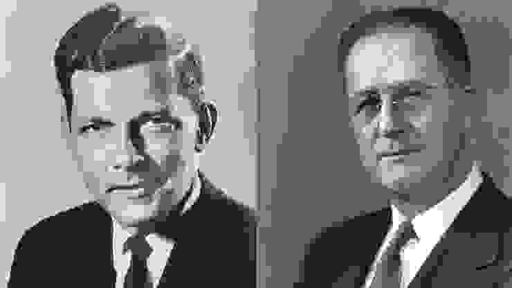 （左）懷俄明州參議員 蓋爾W.麥吉；（右）新墨西哥州參議員 柯林頓安德森；是兩位率先針對艾森豪總統內閣提名中，史特勞斯擔任商務部長提出質疑的參議員