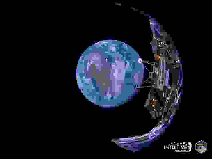 奧德修斯號回傳的地球影像，放大可以看見搭載藝術品的鎳金屬光碟