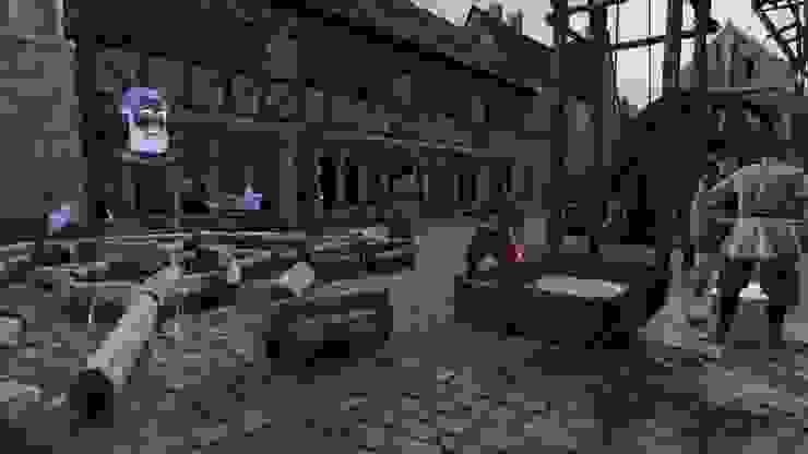 虛擬導覽人引導欣賞者走動參觀巴黎聖母院建造過程的「工地」。（圖片來源：https://eternellenotredame.orange.com/）