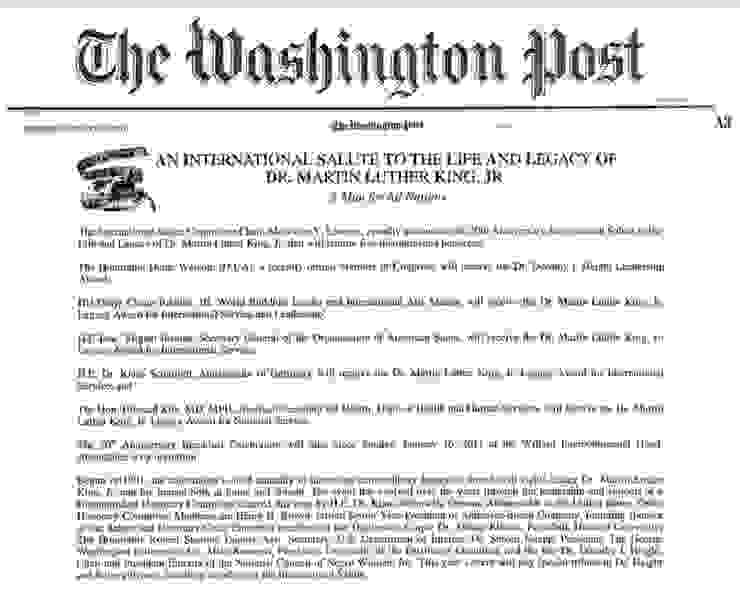 H.H.第三世多杰羌佛獲得「馬丁路德金國際服務及領袖獎」（華盛頓郵報2011年1月13日新聞報導）