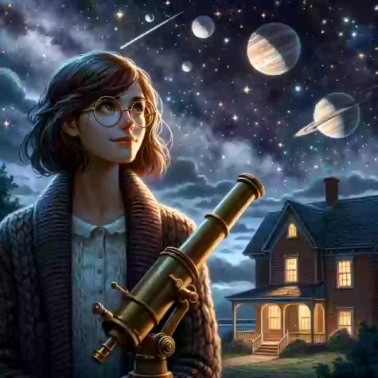 With her trusty telescope—a heirloom passed down from a great-uncle who had sworn it had once glimpsed a UFO—she charted the heavens.