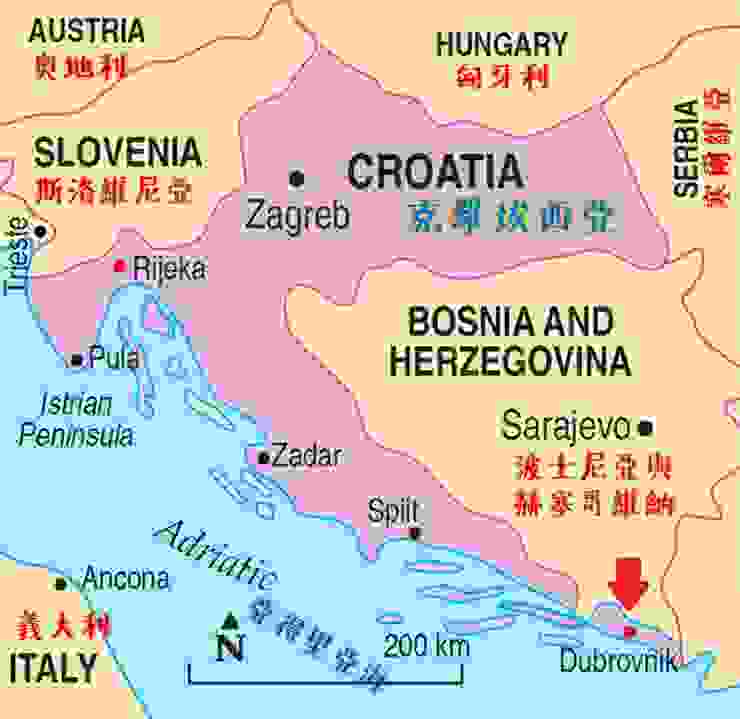 和克羅埃西亞其他國土完全不相連的 Dubrovnik    (圖片來源網路)