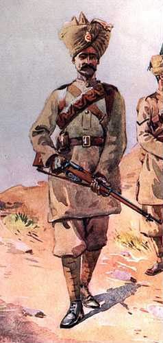 二十世紀初的Sepoy部隊。Wiki Commons, "Awan Sepoy (30th Punjabis).jpg"